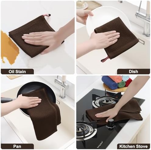 Homaxy 8 Pack 100% Cotton Kitchen Towels and Dishcloths Set, Dark Brown - Image 5