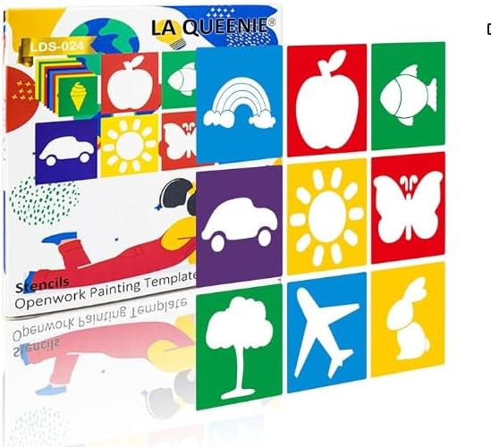 24 Pieces Stencils for Kids,Large Drawing Stencils Chalk Template,8 Inches Washable Shape Template Kit for Crafts,Painting Drawing for Kids Toddlers Preschool(Primary, 8 inch)