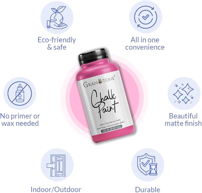 GRANOTONE Chalk Paint for Furniture, Matt-Finish Water-Based Acrylic Paint for Wood, Walls, Metal, Glass, Paper, Fabric Canvas, Maximum Coverage Chalk Paint for Kids & Adults, 500 Ml (BLACK)