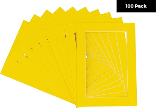 11x14 Mat for 8.5x11 Photo - Precut Yellow Picture Matboard for Frames Measuring 11 x 14 Inches - Bevel Cut Matte to Display Art Measuring 8.5 x 11 Inches - Acid Free Pack of 100 MATS