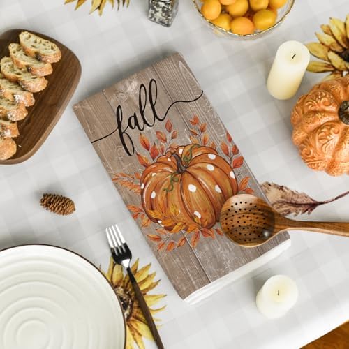 Artoid Mode Wood Pumpkin Leaves Fall Kitchen Towels Set of 2 18x26 Inch - Image 4