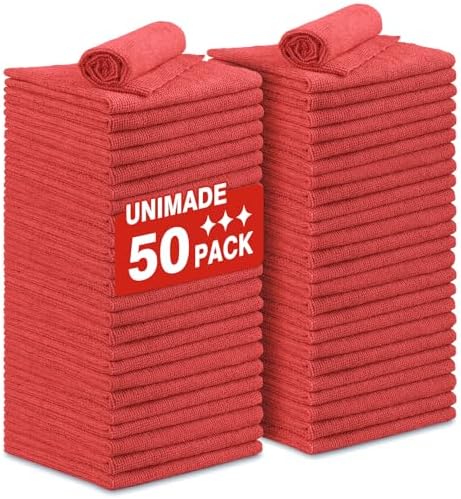 UNIMADE Shop Towels Rags, 50 Pack Reusable Microfiber Cleaning Cloth by Unimade