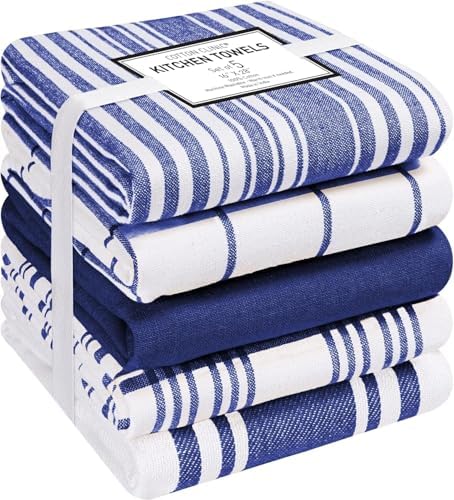 Cotton Clinic Assorted Kitchen Towels 5 Pack – Soft Absorbent Quick Drying by CottonClinic