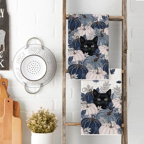 Artoid Mode Blue Black Cat Fall Kitchen Towels Set of 2 18x26 Inch - Image 3