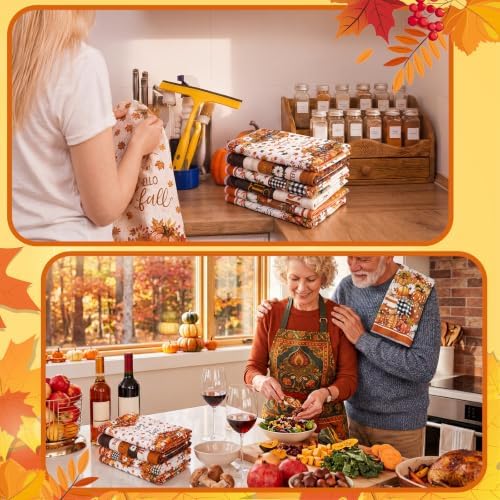 Redbaker 6 Pcs Fall Kitchen Towels, Ivory Pumpkin Funny Dish Towel, Autumn - Image 4