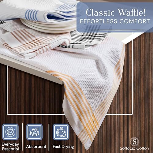 Waffle White & Multi Colors Kitchen Towels Set of 4, 100% Cotton, 16x26 inches - Image 5