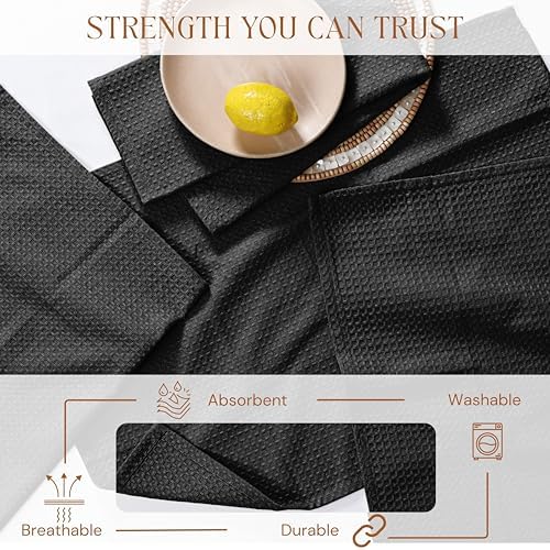 Black Waffle Kitchen Dish Towels, 100% Cotton, Quick Dry, Super Absorbent - Image 2