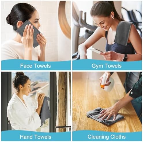 Orighty Washcloths, 5 Pack Microfiber Face Towels, 12x12 Inch Grey - Image 7
