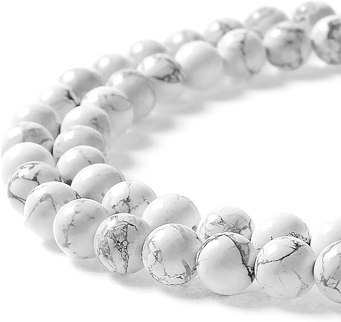 MJDCB Natural Stone Beads White Howlite Round Loose Beads by MJDCB