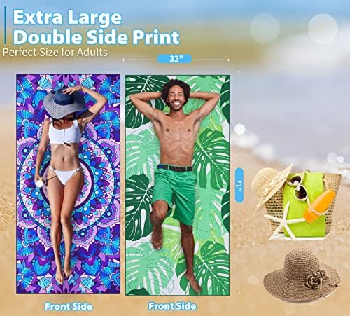 TwoYek Microfiber Beach Towel Extra Large 71x32 Mandala Leaves 2 Pack - Image 3