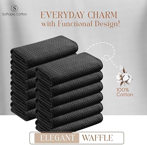Black Waffle Kitchen Dish Towels, 100% Cotton, Quick Dry, Super Absorbent - Image 3