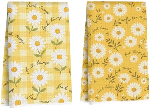 Daisy Floral Trump Kitchen Towels Funny Gifts by Lovdazzles
