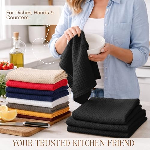 Black Waffle Kitchen Dish Towels, 100% Cotton, Quick Dry, Super Absorbent - Image 4