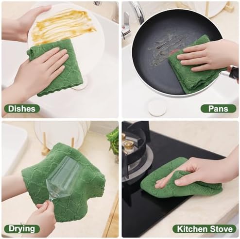 Homaxy 12 Pack Super Soft & Absorbent Dish Cloths, Grass Green - Image 4