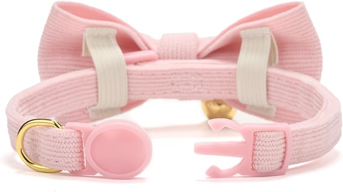 Soft Corduroy Cat Collar with Bell and Bowtie, Safety Breakaway Clasp, - Image 4