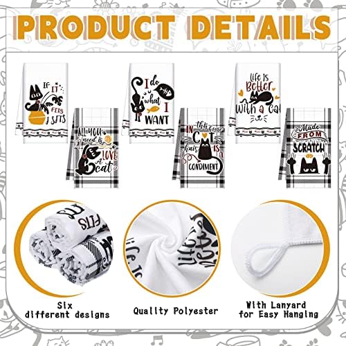 Redbaker 6 Pcs Black Cat Theme Kitchen Towels Funny Dish Towel - Image 3