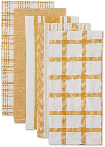 DII Assorted Woven, Kitchen Dishtowel Set, Honey Gold, 5 Piece - Image 2
