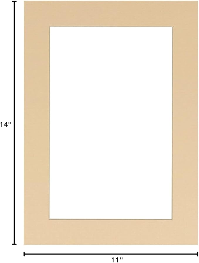 11x14 Mat Bevel Cut for 8.5x11 Photos - Acid Free Beige Precut Matboard With Backing Board and Crystal Clear, Self Seal Photo Mat Bag - For Pictures, Photos, Framing - 4-ply Thickness