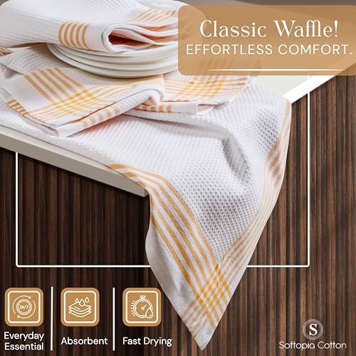 Waffle White & Multi Colors Kitchen Towels Set of 12, 100% Cotton, 16x26 inches - Image 4