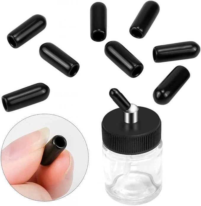 10pcs Airbrush Glass Bottles(60°Down Angle) 3/4oz 22cc with Jar Caps and Extra Lids O-Rings Straws,Airbrush Paint Storage Jars,for Dual Action Airbrush