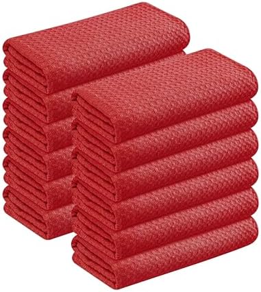 Red Waffle Kitchen Dish Towels, 100% Cotton, Quick Dry, Super Absorbent by SoftopiaCotton