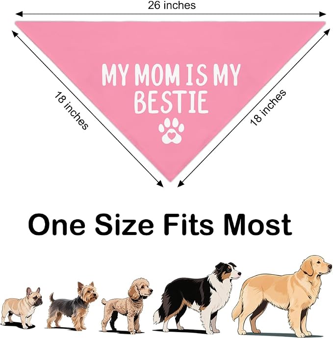 My Mom is My Bestie Pink Dog Bandana, Funny Pet Bandana Adjustable Scarf - Image 2