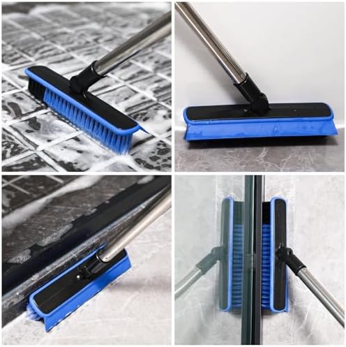 Grout Cleaner Brush with Long Handle, V-Shaped Floor Scrub Brush Swivel Grout - Image 2