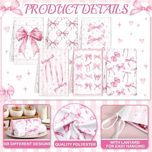 Breling 6 Pack Pink Bow Tea Towels Kitchen Dish Towels 14 X 21 Inch - Image 3