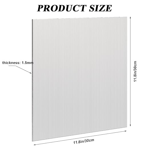 1 Pack 5052 H32 Aluminum Sheet Metal 12” x 12”x 1/16”(0.06") Flat Plain Thin Aluminum Plate Covered with Protective Film, Rectangle Metal Plate for Crafting lndustry, 1.5mm