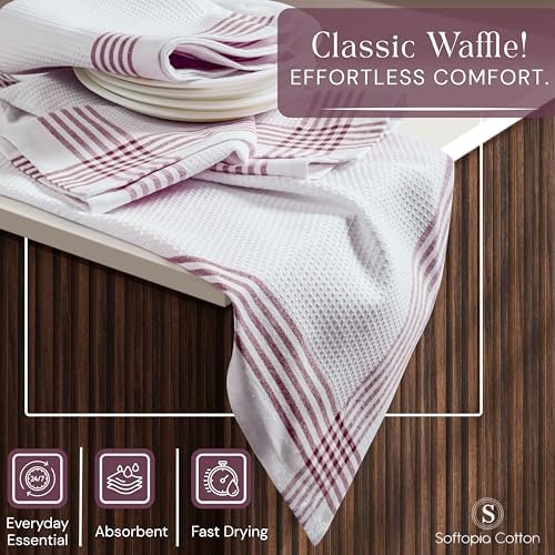 Waffle White & Burgundy Wine Dish Towels Set of 12, 100% Cotton, 16x26 inches - Image 5
