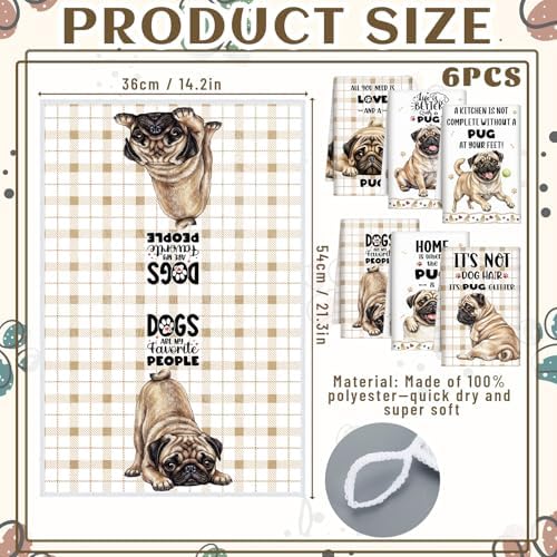 Redbaker 6 Pcs Pug Kitchen Towels Puppy Dish Towel Gifts - Image 2