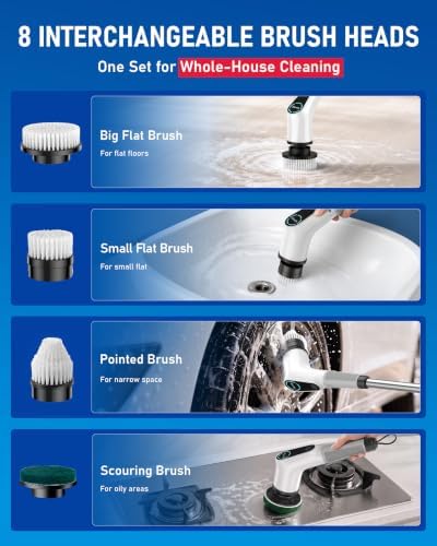 Dovety Electric Spin Scrubber, Extendable Handle, 8 Brush Heads-WH - Image 4