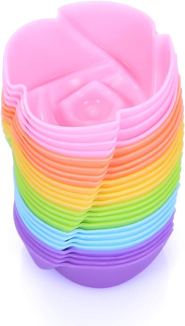 Mini Silicone Muffin Cups, 24 Pack Reusable Cupcake Molds, Rose | Nonstick 2 - Image 5