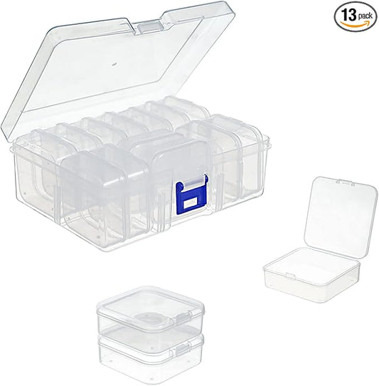 13 Pieces Small Plastic Craft 0rganizers and Storage, Transparent Box with Hinged Lid for Storage of Jewelry, Diamonds, DIY Art Craft Accessory