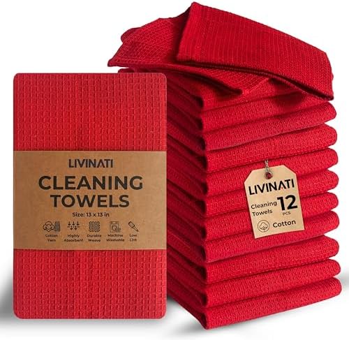 Red Cotton Cleaning Rags for Housekeeping by LIVINATI