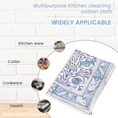 CPC Indigo Blue Hand Block Print Waffle Kitchen Towel Set of 3-16 x 28 Inch - Image 6