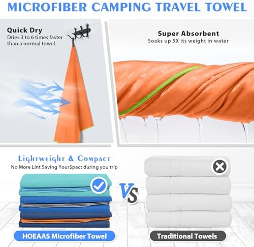HOEAAS 2 Pack Microfiber Camping Towels, Quick Dry Towel, Super Absorbent Ultra - Image 4