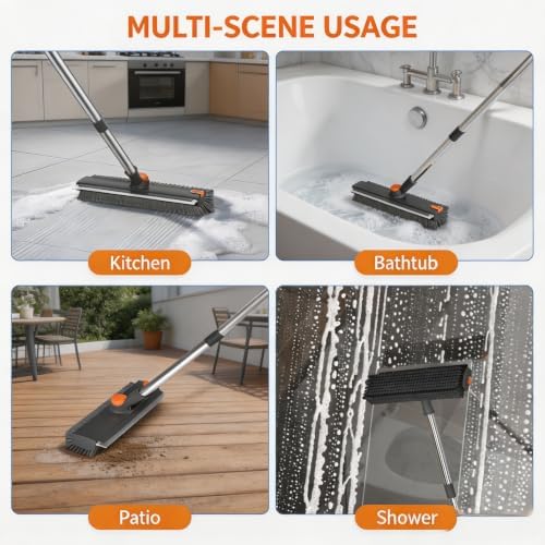 3-in-1 Floor Scrub Brush with Long Handle, Rotating Head Squeegee & Tweezer - Image 6