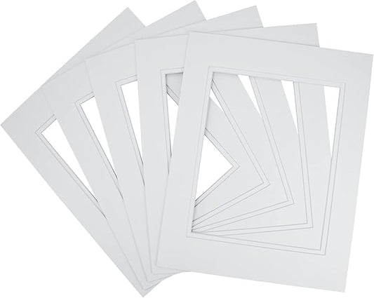 Golden State Art, 11x14 Double Mats for 8x10 - for Photos, Pictures, Frames - Acid-Free, 5 Pack, Off White Over Off White