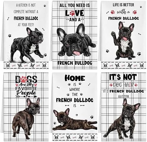 Redbaker 6 Pcs Funny French Bulldog Kitchen Towels by Redbaker