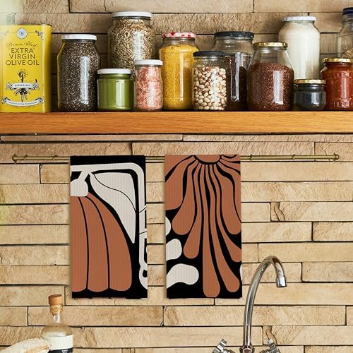 Black and White Floral Kitchen Towels, Retro 70s Groovy Hand Towels - Image 2