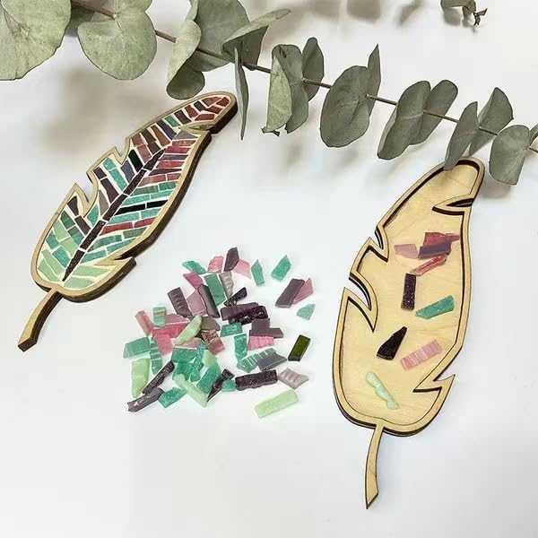 Rekeell DIY Mosaic Feather Art Kit, Wooden Base - Image 2