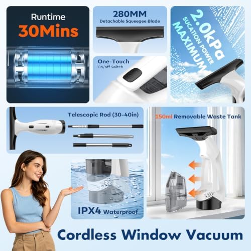 Window Vacuum Squeegee, Cordless Extendable Pole - Image 6