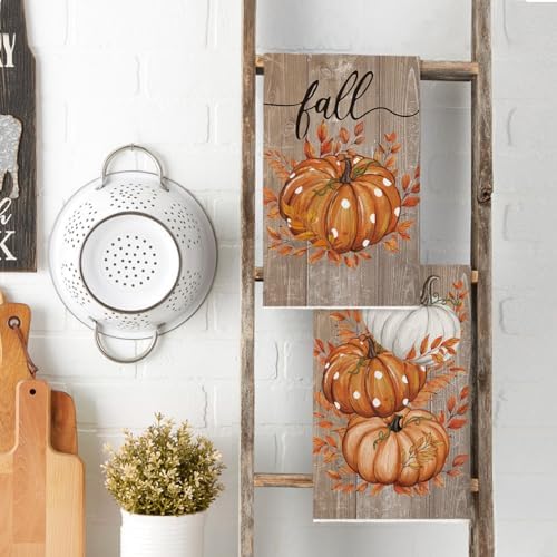 Artoid Mode Wood Pumpkin Leaves Fall Kitchen Towels Set of 2 18x26 Inch - Image 3
