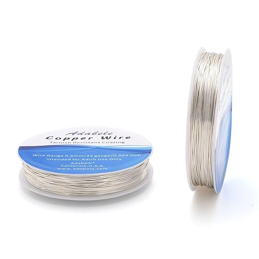 Adabele 249 Feet Premium Tarnish Resistant Round Jewelry Wire Copper Beading Wire Spool Bulk (0.6mm/22 Gauge) Sterling Silver Plated for DIY Craft Jewelry Making BF285-6