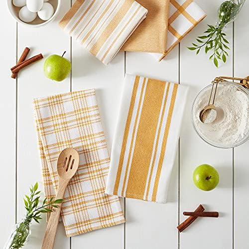 DII Assorted Woven, Kitchen Dishtowel Set, Honey Gold, 5 Piece - Image 3