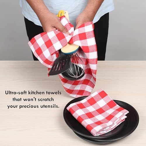 Gingham Check Dish Towels 12 Pack, Absorbent Hand Towels - Image 3