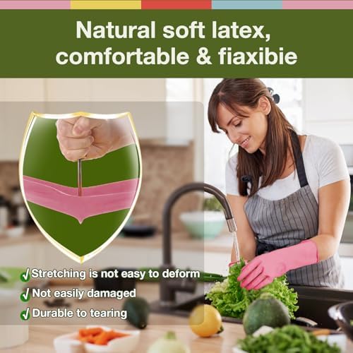 Kitchen Dish Washing Gloves 5 Pairs Rubber Cleaning Reusable Gloves Large - Image 3
