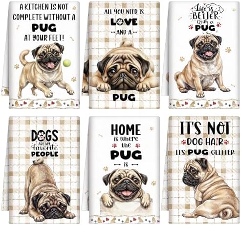 Redbaker 6 Pcs Pug Kitchen Towels Puppy Dish Towel Gifts by Redbaker