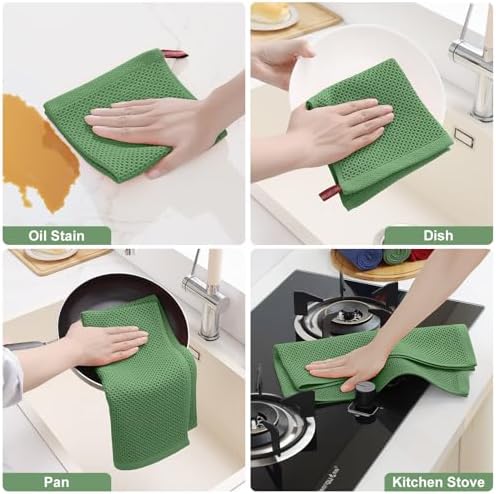 Homaxy 12 Pack 100% Cotton Kitchen Towels and Dishcloths Set, Grass Green - Image 5